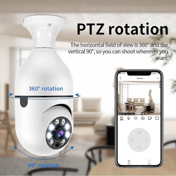 Trådlös övervakningskamera för hemsäkerhet, 360 Panoramic Motion Detection och ljudbaserat tvåvägsljudlarm E27 Ax.