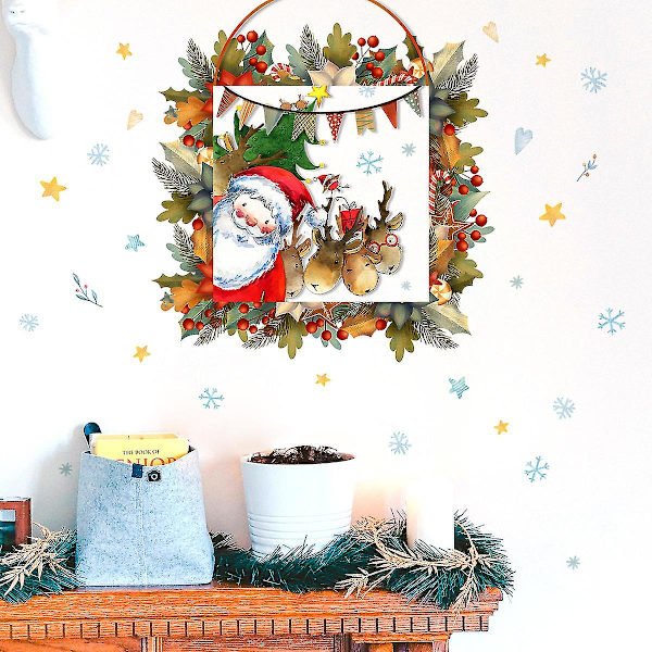 Santa Snowflake Jul Veggklistremer Soverom Dekorativ Veggklistremer Selvklebende Veggklistremer
