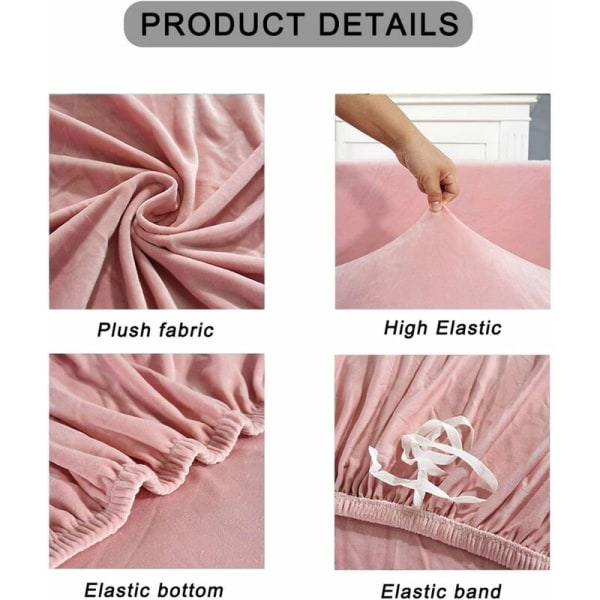 Sammetsöverdrag för soffa, halkfri stretchsoffa, tjock och mjuk sofföverdrag för L-formade soffor, rosa, 2-sits (145-185 cm)