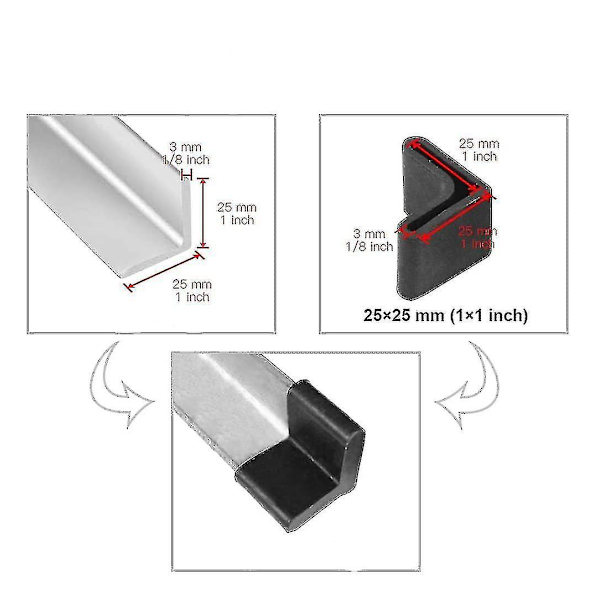 20 stk. 30mm x 30mm L-formede sorte gummifødder til møbler