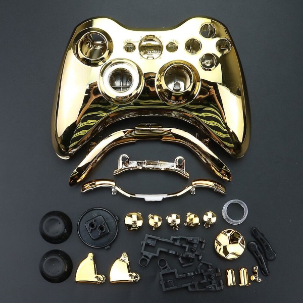 Yuxi trådlös spelkontroll för Xbox 360 Case Svart Gamepad Cover, komplett set med knappar Analog Stick BumpersAluminium Guld