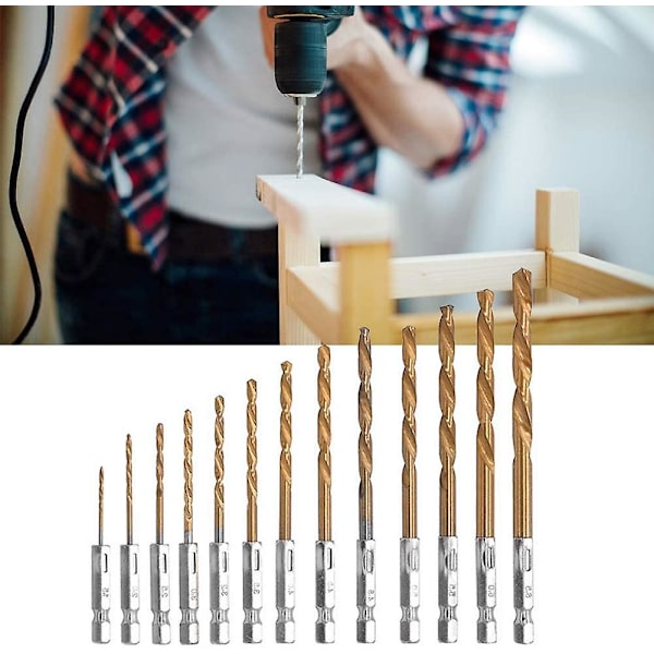 1,5 mm - 6,5 mm 13 st HSS Titanpläterad Borrbitsset Snabbväxling 1/4-tums Sexkantskaft Spiralborr Högvarvståls Spiralborr Verktyg