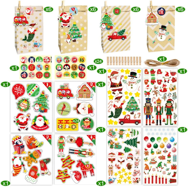 Adventskalender att fylla 2024, 24 adventskalenderpåsar, DIY julkalender pysselset, julklappspåsar #2