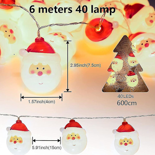 Julgransbelysning, 20/40 LED-lampor batteridriven julgransljus, trädgårdsdekoration.（6m 40 lampor）