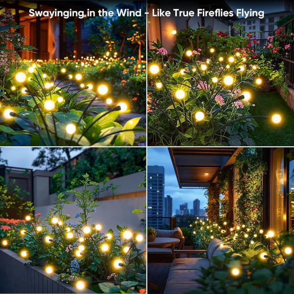 4-pakke solcelle-ildflue lys, 32 LED, utendørs vanntett, hagedekorasjon, solflimrende lys