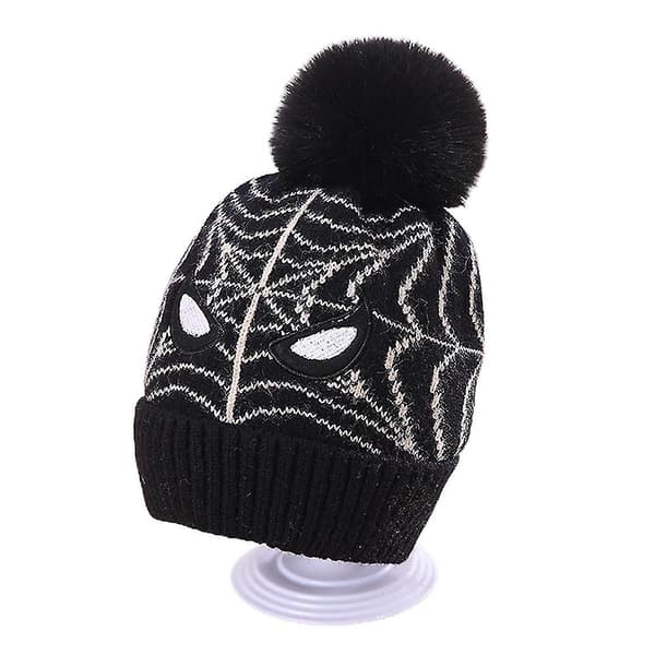 Guoguo Barn Gutter Jenter Barn Spiderman Strikket Lue Vinter Varm Skilue (Svart)
