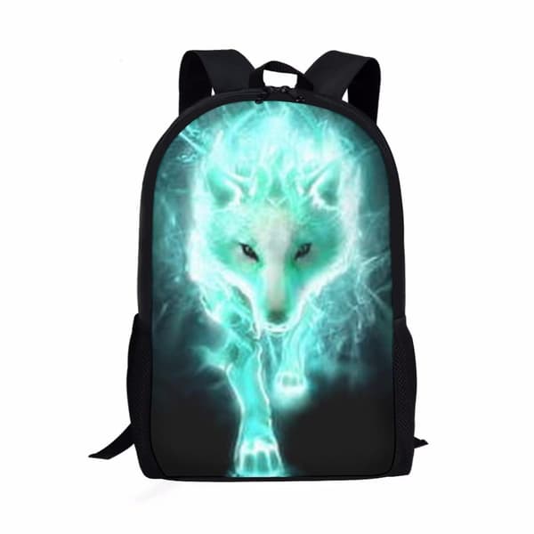 Renewold Green Fire Wolf Print Laptop Backpack Unisex Popular Backpac