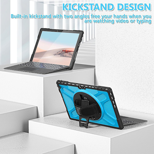 Unik designfodral för Surface Pro 4/5/6/7/7+ med handrem, tangentbordsrem (inget tangentbord), justerbart stativ, kraftigt skyddsfodral, stöttåligt