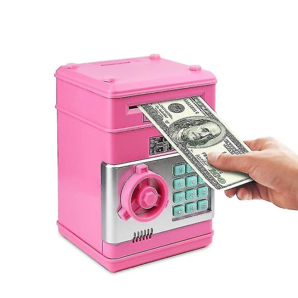 Piggy Bank, elektronisk minibank passord kontant mynt kan leke for barn (rosa)