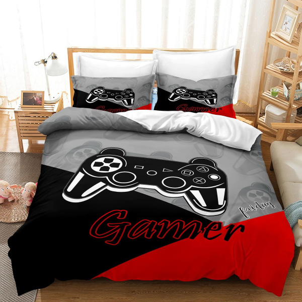 Gaming Sängkläder Påslakan i full storlek, Gamer Sängkläder för pojkar, 3 st Cover för tonåringar med 2 örngott, ingen täcke