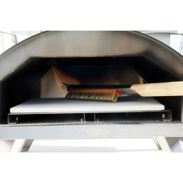 21" Pizzastenborste med skrapa - det perfekta rengöringsverktyget för portabla pizzaugnar utomhus med trähandtag och mässingsborst (1 st)