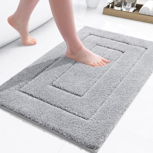 Blød, absorberende, skridsikker badeværelsesmåtte, 24\"x16\" mikrofiber bademåtte, grå, til badekar og brusere, maskinvask og tørring.