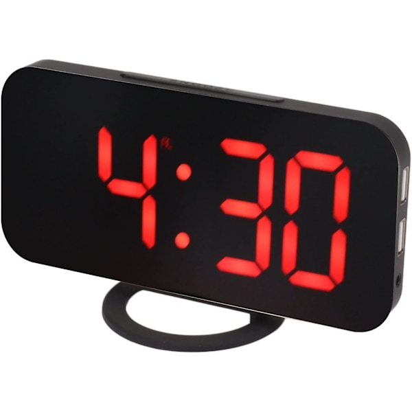 Digital spegelklocka dimbar dubbel USB-laddningsport LED elektronisk väckarklocka