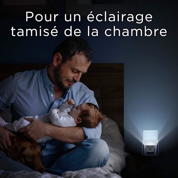 Integreret LED-nattelys, 2 stk., med automatisk sensor, dag/nat, stikkontakt, mat hvid