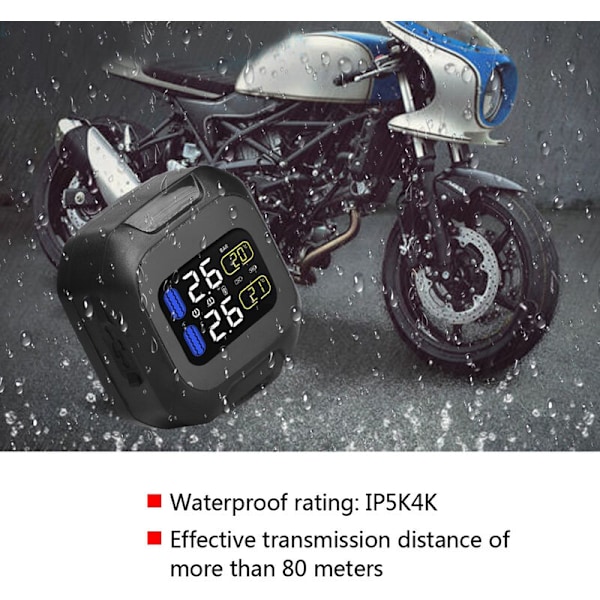 Trådlöst TPMS-sensor för motorcykel, däcktrycksövervakningssystem med 2 externa sensorer