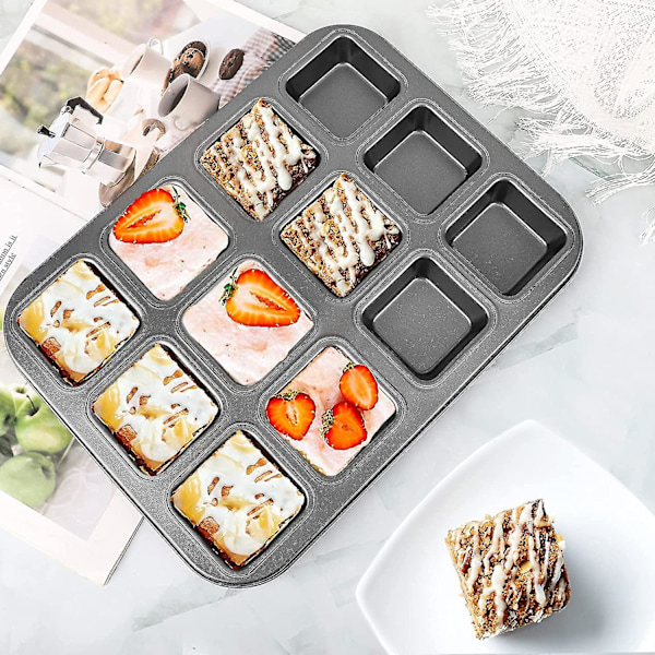 1 set 12 kvadratiska hålrums mini kakform non stick bakning kolstål bakform kakbröd form 3x4 individuell skärare arkbricka