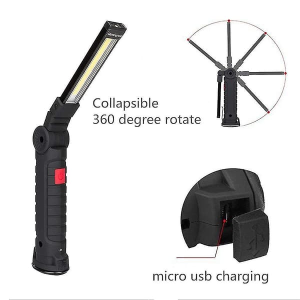 Led arbeidslys, oppladbart arbeidslys med magnetisk base 360 roterende og 5 lysmoduser Ultra Br