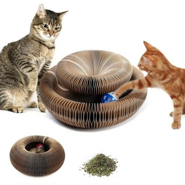 Kattklösträ med leksaksboll, magisk orgel kattklösträ, magisk hopfällbar kattklösträ, kattmynta klösträ, kartong kattklösträ