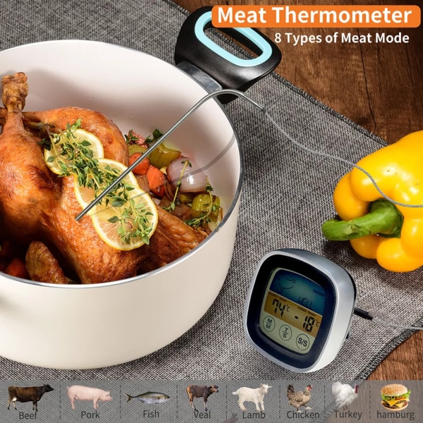 Digital Kökstermometer Sond Färg Pekskärm Kött BBQ Mat Termometer Biff BBQ Termometer Timer BBQ Termometer Köksmatlagningsverktyg