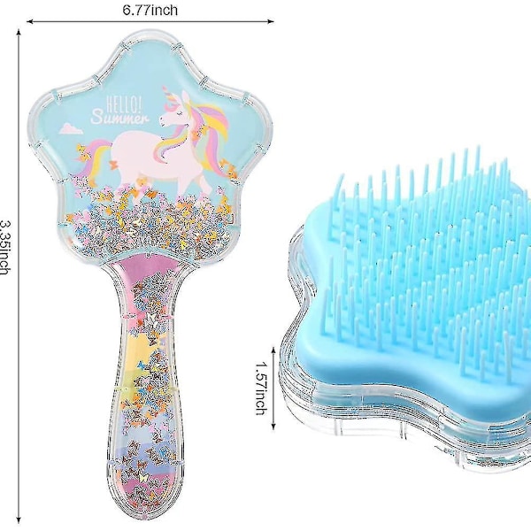 2-pakke hårbørste sett for jenter. Småbarnsbørste. Tegneserie enhjørning paljett Airbag