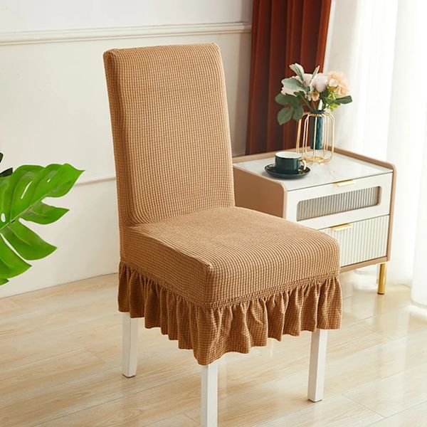 Stolskydd Stretch Elastiskt Universal Stolskydd, Matsalsstol Plysch Stolskydd med Tjock Kjole, Stretchbara Stolsöverdrag, 1 Styck, Kaffe