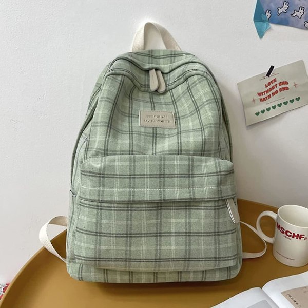 Backpack Plaid Schoolbag Sage Green Backpack For Girls Junior Prep School Supplies (sage Green) feng