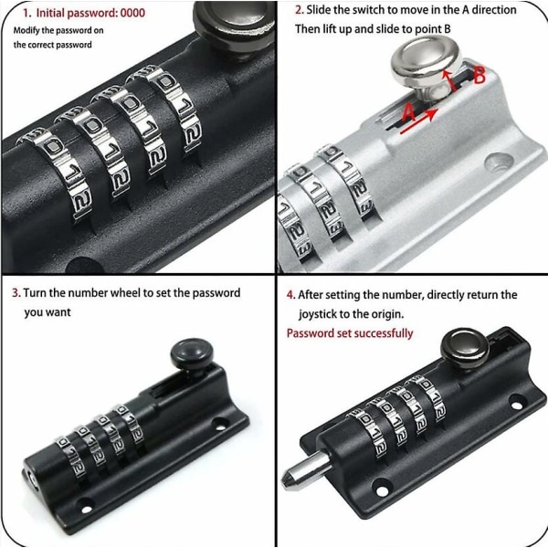 Silver Slide Code Dörrlås - Metall Dörrlås, 4-siffrig Kombinationslås, Tamper Resistant Slide Lock, Väderbeständig, För Spoldörrar, Ladugårdar, Garde