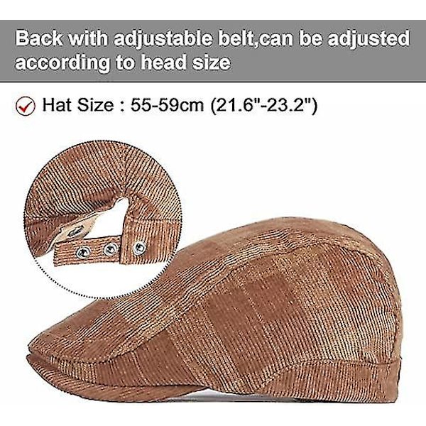 Retro Flat Cap PU Lær Justerbar Hat Høst Vinter Mørk Khaki Herrehatt