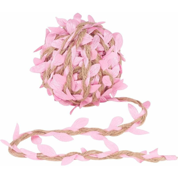 Naturlig Jute Rep Hampa Handgjord Garn Burlap Blad Blad Dekorativt Band Vin Dekorerad för DIY Hantverk Fest Bröllopsdekoration 10m(Rosa)