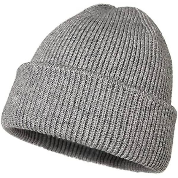 Herre Uld Hue Med Fleece Strikket Vinterhue Fortykke Hue Termisk Vindtæt Unisex Huer Sort（Grå）