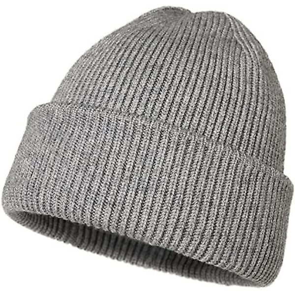 Mens Wool Beanie With Fleece Knitted Winter Hat Thicken Hat Thermal Windproof Unisex Hats Black（Grey）