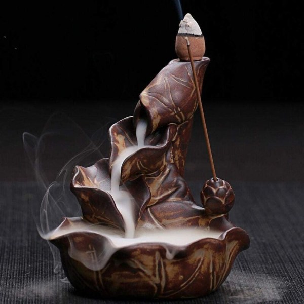 MODOU - Backflow rökelsebrännare???? gjord av brun lotusbladskeramik