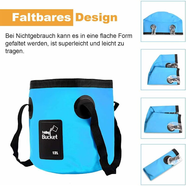 Hopfällbar hink, multifunktionell hopfällbar hink, 12 L, svart