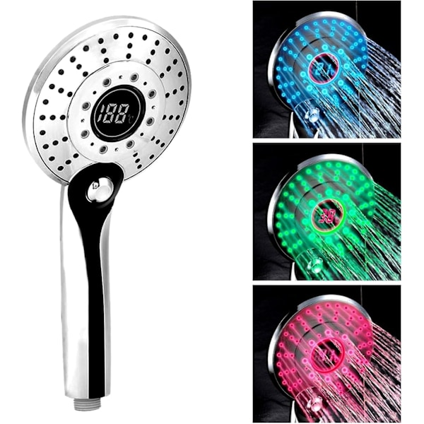LED-dusjhode, 3 farger håndholdt LED-dusjhode, temperaturkontroll, 3