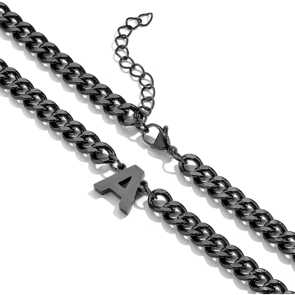 Initial A-z Cuban Link Chain Halskjede For Gutter Menn Kvinner Bokstavheng Rustfritt stål 6,5 mm 18+2 Tommer Smykkegave S（W，Sort）