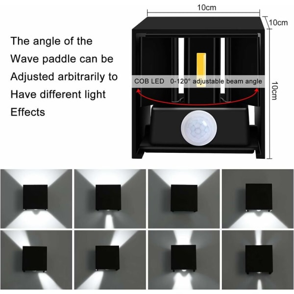 2 st LED utomhusvägglampa rörelsesensor 10w inomhusvägglampor 6000k utomhusvägglampa med justerbar strålvinkel IP65 LED vägglampor svart