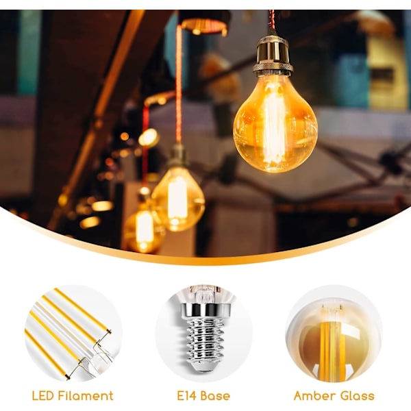 Led Filament Pære E14, Varm Hvid 2700k, 400lm, 4w (svarende Til 37w), Retro Edison Led Pære G45, Pakke Med 5 [energiklasse F]