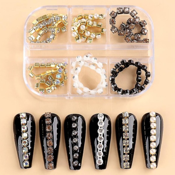 6 Grids 3d Nail Art Decor Chains til Kvinder, Nail Art Rhinestone Accessories , Diy Manicure Supplies（B）