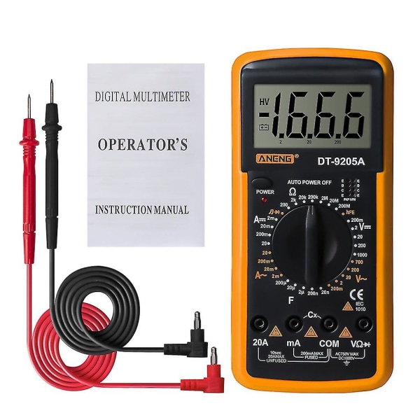 Dt9205a Digital Multimeter Handhållen Automotive Tester Multimeter Handheld（Orange）