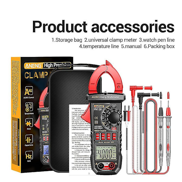 Clamp Meter Digital Multimeter Strøm 4000counts Amperemåler Spændingstester（Sort）