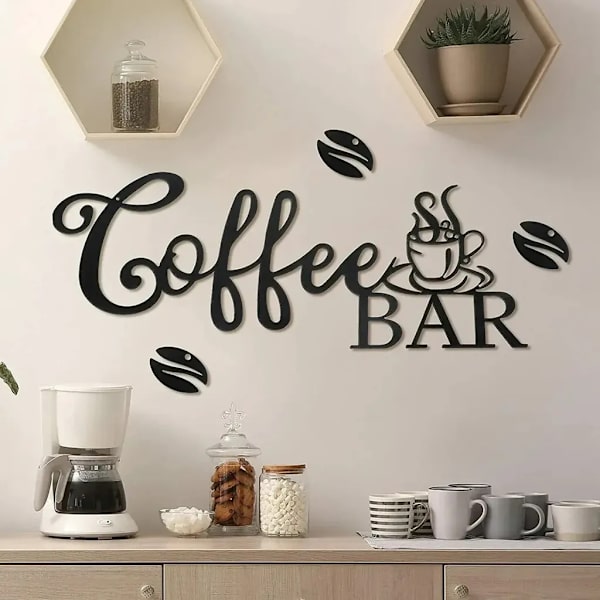 Järnkaffeskylt, hängande väggkonstskylt, kaffekoppväggdekoration, kaffebarbokstavsskylt för kafé, bondgård, kök 35x13cm