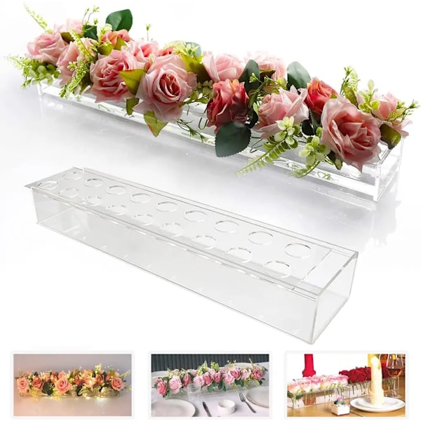 45cm 18-håls akrylvas, rektangulär transparent bordsdekoration