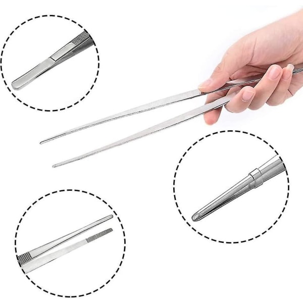 2 st 7\" pincett, långa matpincetter med precisionssågade spetsar 12 inches