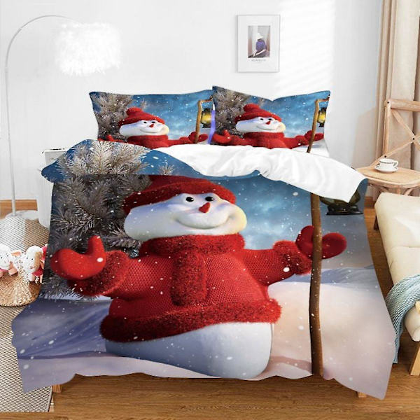 Jouluaiheinen joulupukki, lumiukko ja poro -kuvioitu vuodevaatesetti, pehmeä peittosetti, 3 osaa, king-size, queen-size, full-size, twin-size (kuten kuvassa)