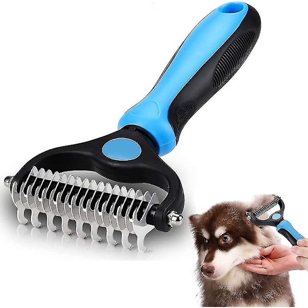 2 i 1 kæledyrsplejeredskab Dematting kam til hunde katte 2 sidet underuld rive Deshedding værktøj