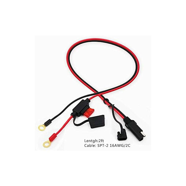 2 st SAE 2FT 12V 0,6 m SAE snabbkoppling ringsele, SAE hane till O-ring startkabel, 2-polig snabbkoppling förlängningskabel, 2 x 10A säkringar