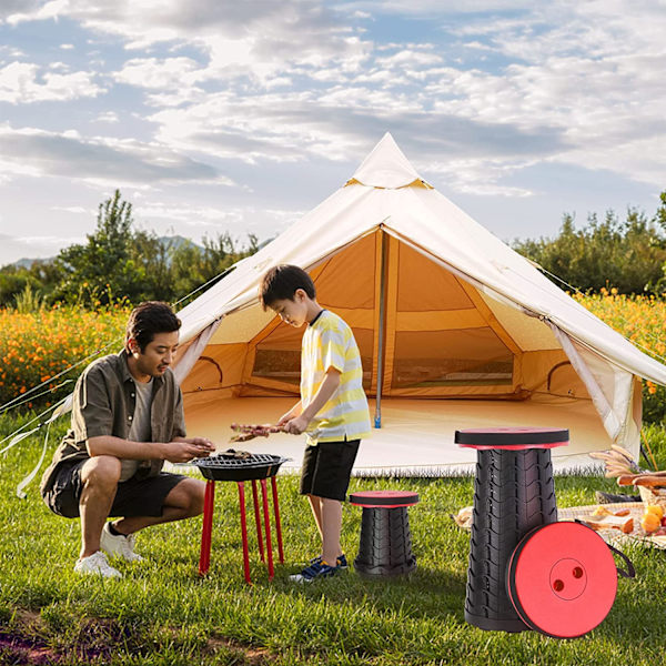 Fällbar campingpall, justerbar hopfällbar pall för utomhusbruk Röd