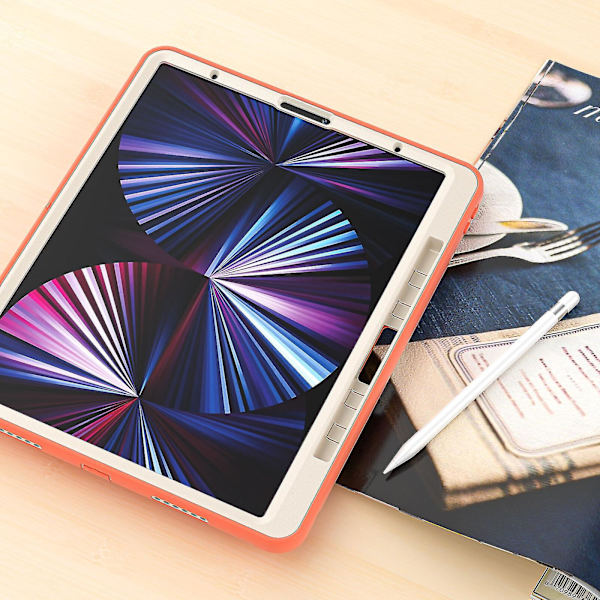 Nytt deksel for iPad Pro 12,9 tommer 2021 med roterende stativ, støtsikkert, kamerabeskyttelse（koralloransje）