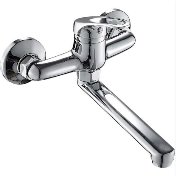 BF Väggmonterad kökskran, väggmonterad diskho kran, enkel spak mixer, kökskran med 360 roterande lång version för kök, krom