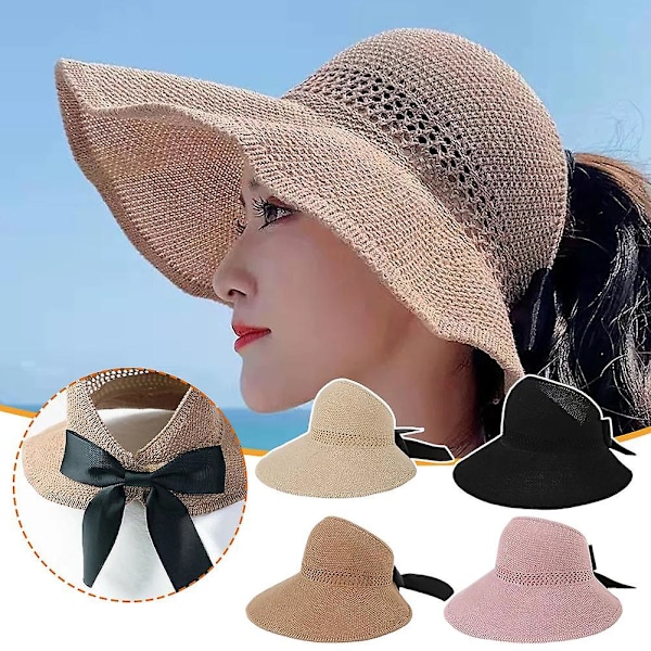 Sommer Visors Cap Foldable Bred Brede Solhatt Strandhatter Kvinner Halmhatt（hvit）